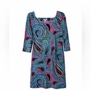 Lilly Pulitzer 100% Newport Silk Dress Size 14 PinkBlue Paisley Dress ResortWear